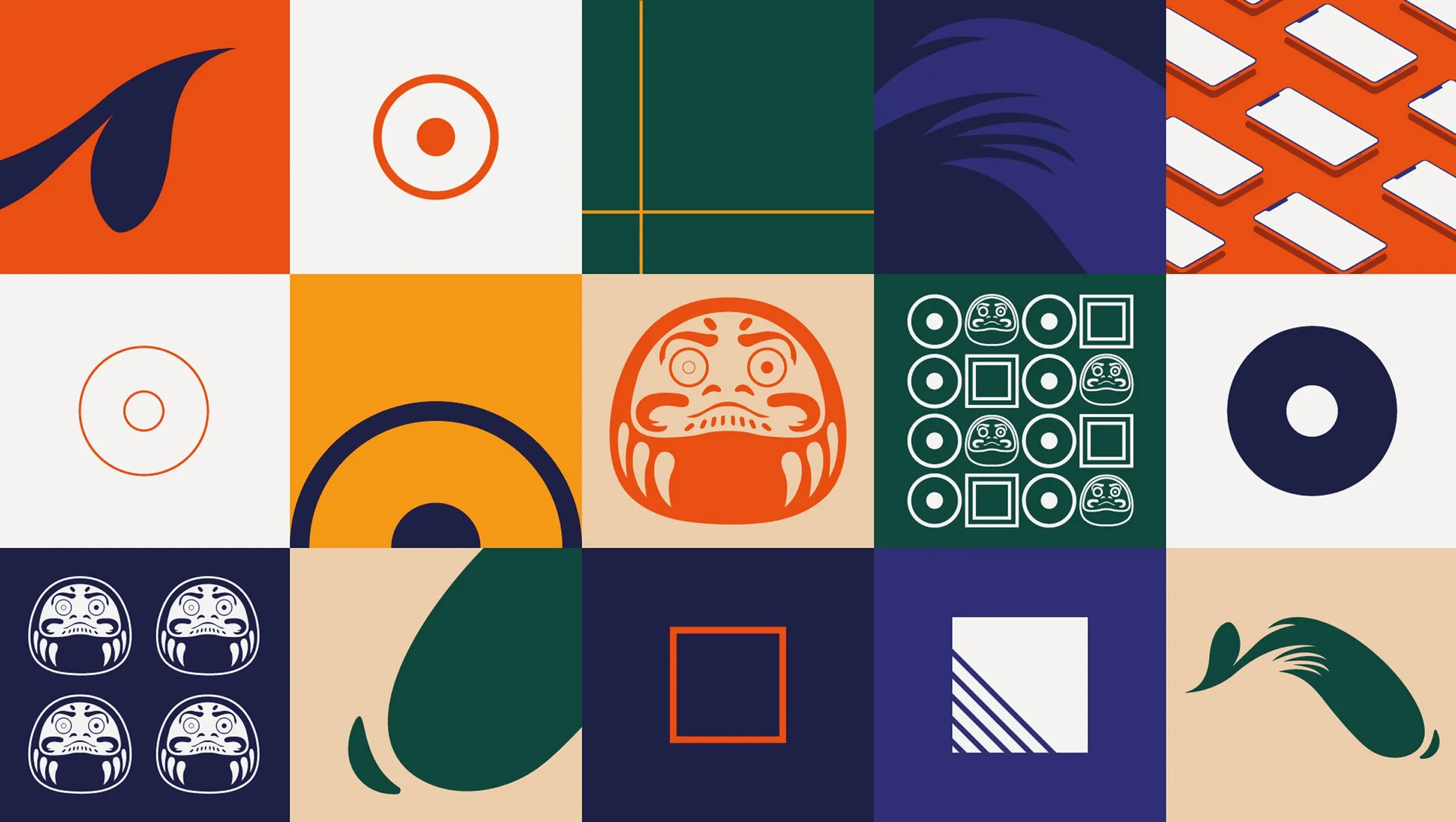 Pattern grid built from the brand's graphic elements