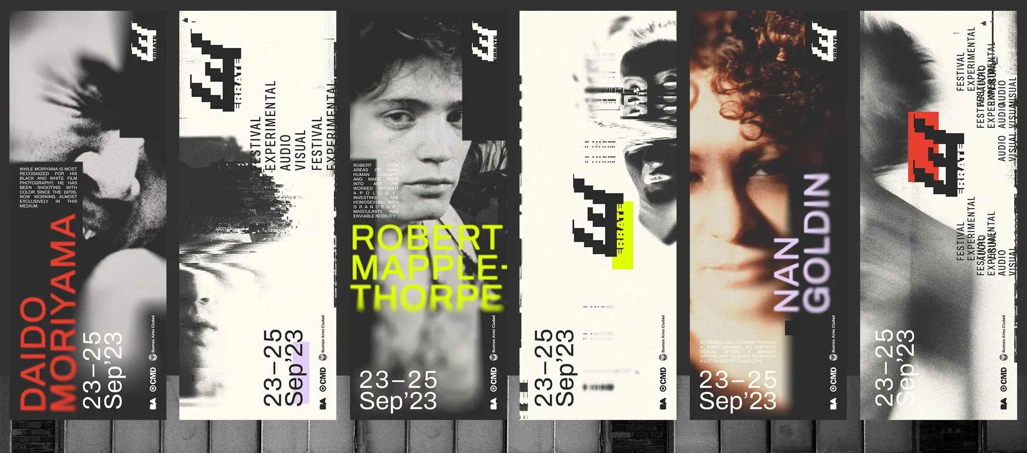 Poster series for the festival's guest names, in black and white