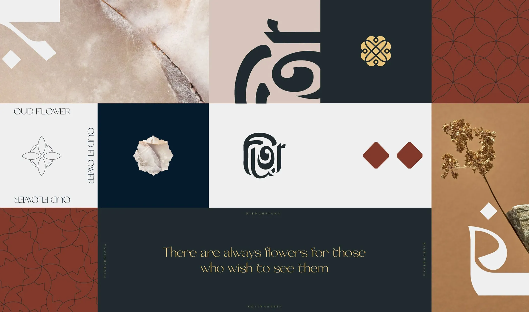 Brand board: monogram, patterns, materials and photographs