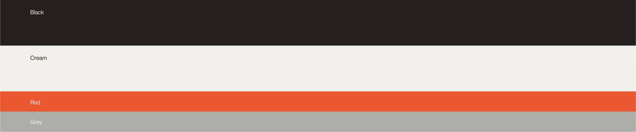 Colour palette: black, white, red and greys