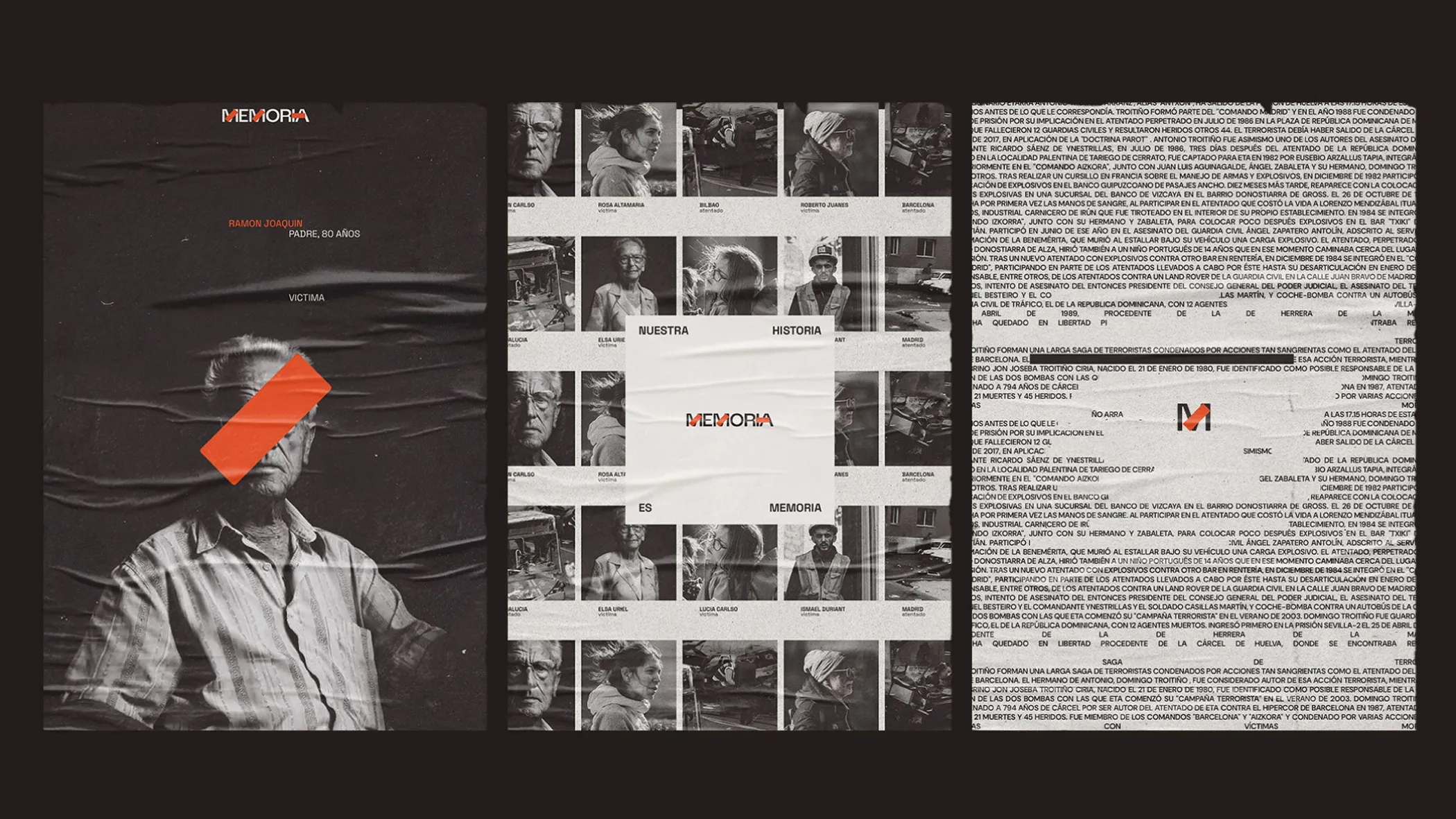 Poster series: portraits and text cut through with red