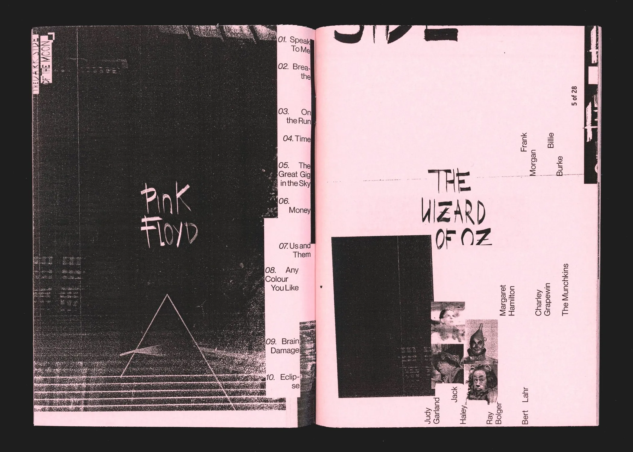 Spread: high-contrast blocks carrying the album and film titles