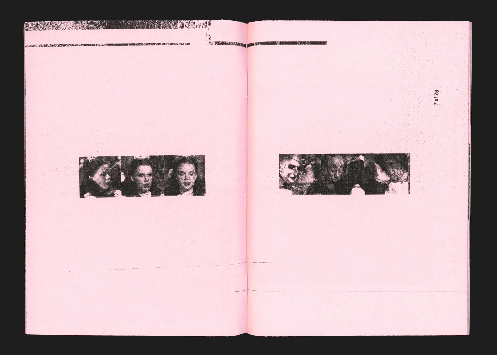 Spread: strips of film stills running across the fold