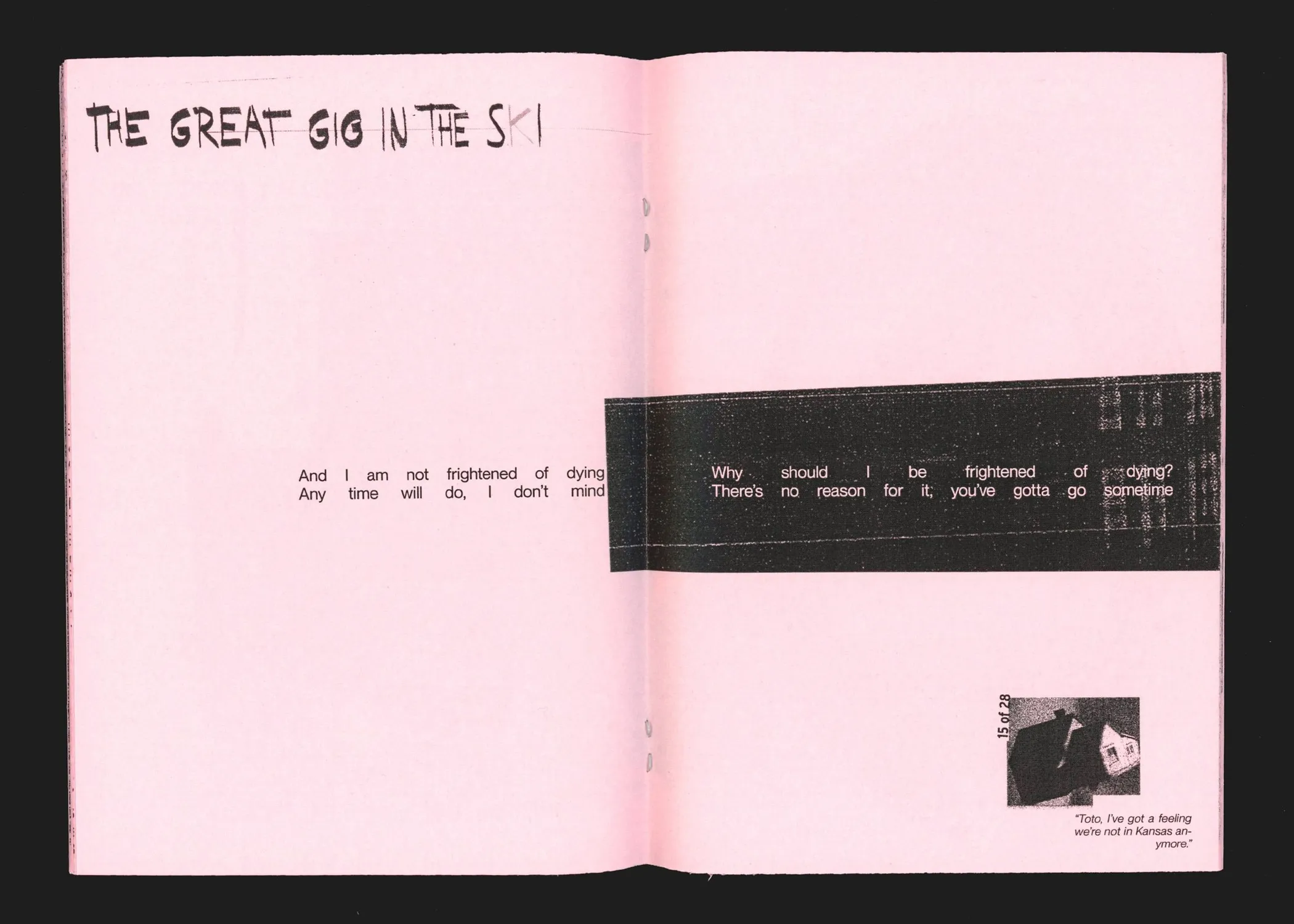 Spread: "The great gig in the sky", the text struck through