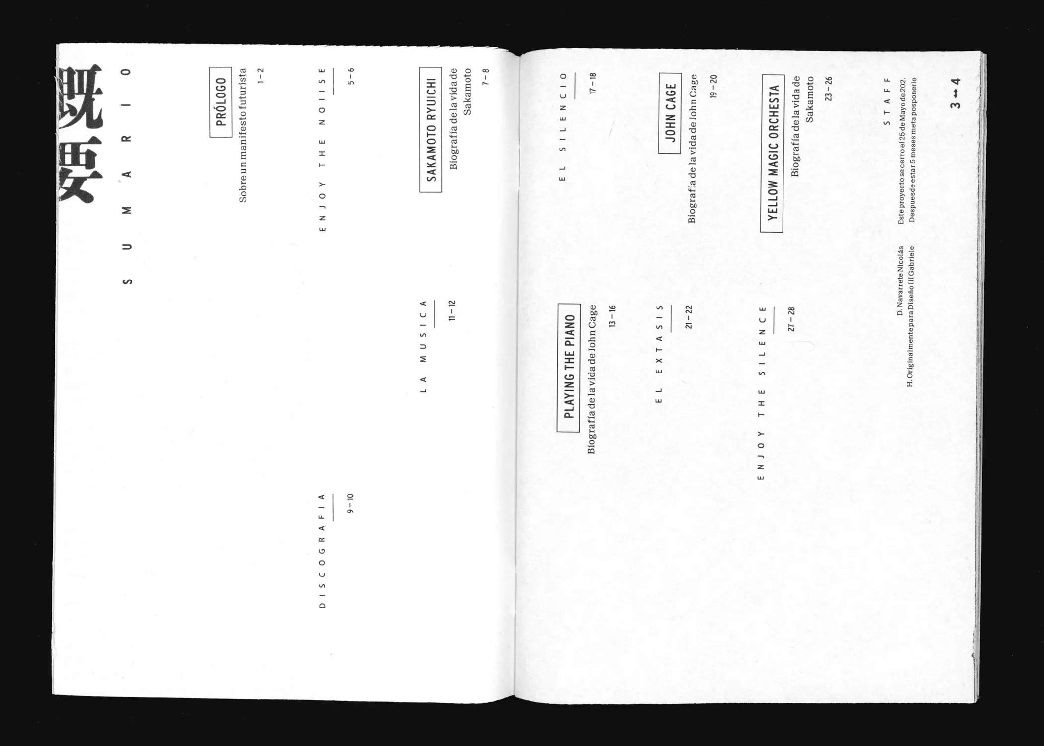 Spread with Japanese type and the index