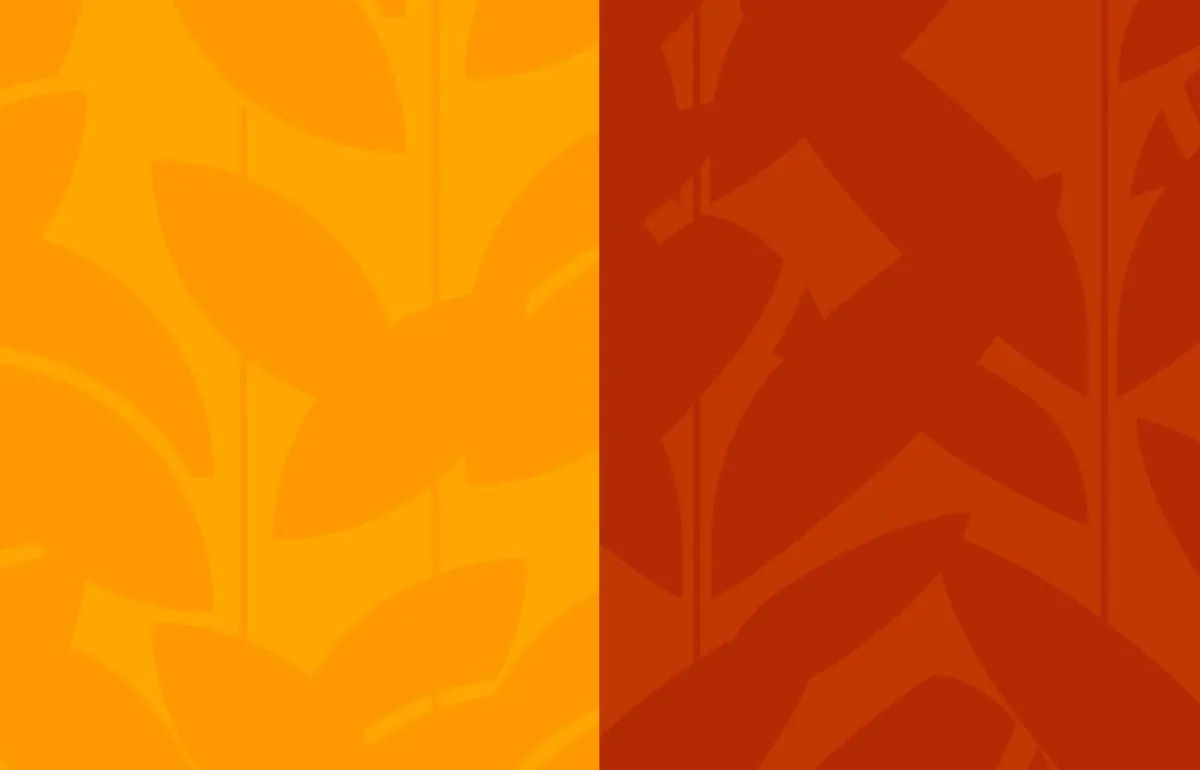 Two panels of crop patterns, in orange and red